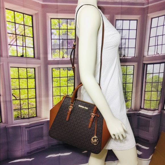 NWT Michael Kors Charlotte Brown large Satchel Bag - Picture 15 of 15